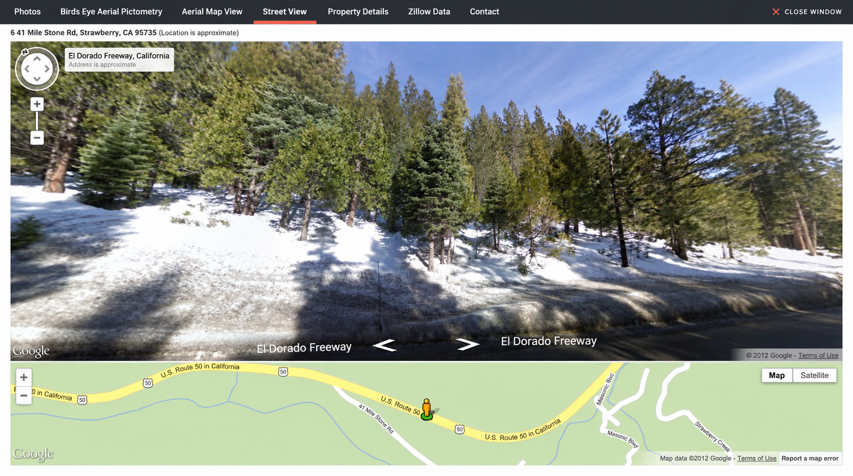 Edited archive 2View street-view integration with a panoramic road view above its location map