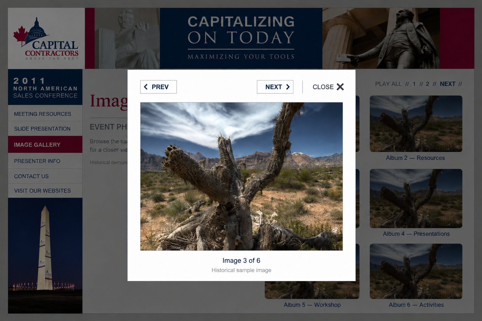 Edited archive Capital Contractors gallery with an open image viewer and previous, next and close controls