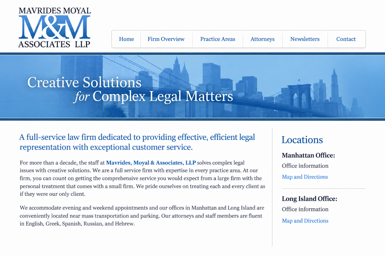 Edited archive Mavrides Moyal and Associates homepage with firm information, practice navigation and office locations