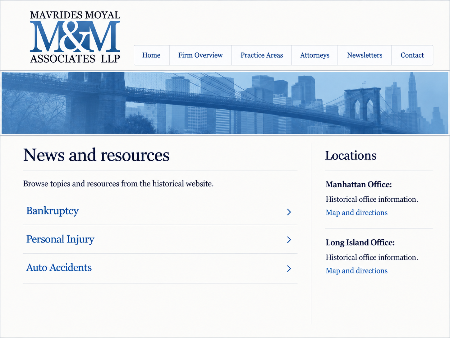 Edited archive Mavrides Moyal and Associates news page with topic links, shared navigation and office information